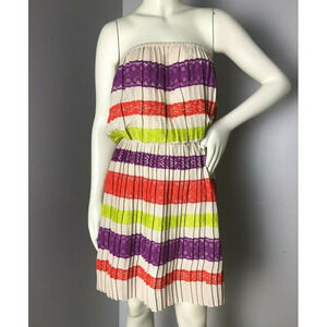 BCBGMAXAZRIA Womens Mateo Oatmeal Lace Panel Blouson Strapless Dress S